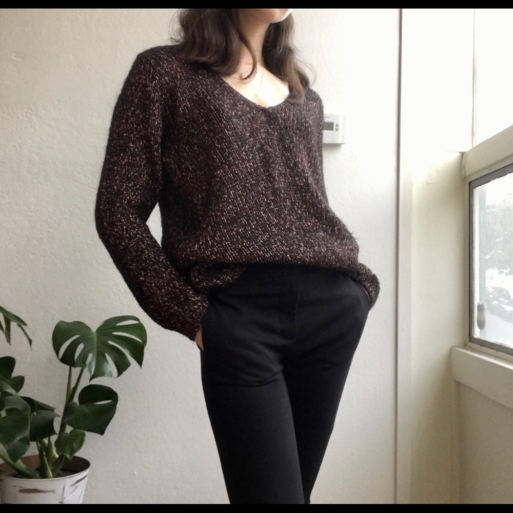 Black and pink sequined knit sweater